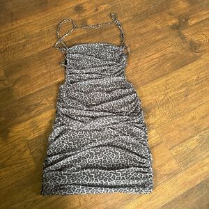 Leopard Print Ruched Mini Dress with Adjustable Straps